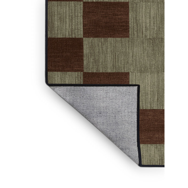 Machine Washable Checkered Brown Area Rug, Round 3'