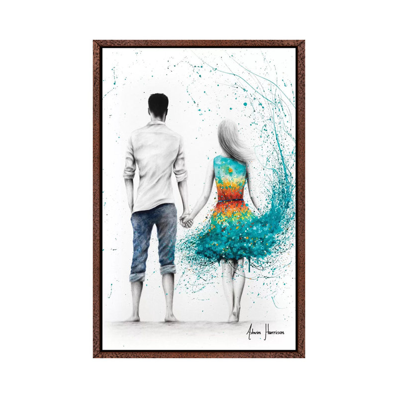 Ocean Sunset Love by Ashvin Harrison - Print on Canvas, 101.6 cm H x 66.04 cm W, Classic Brown Wood Framed