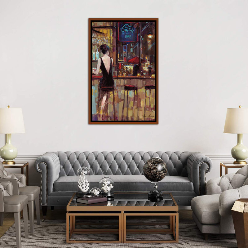Piano Bar par Ruane Manning - reproduction d'art, H 60 po x l 40 po, Reproduction avec cadre flottant, Brun