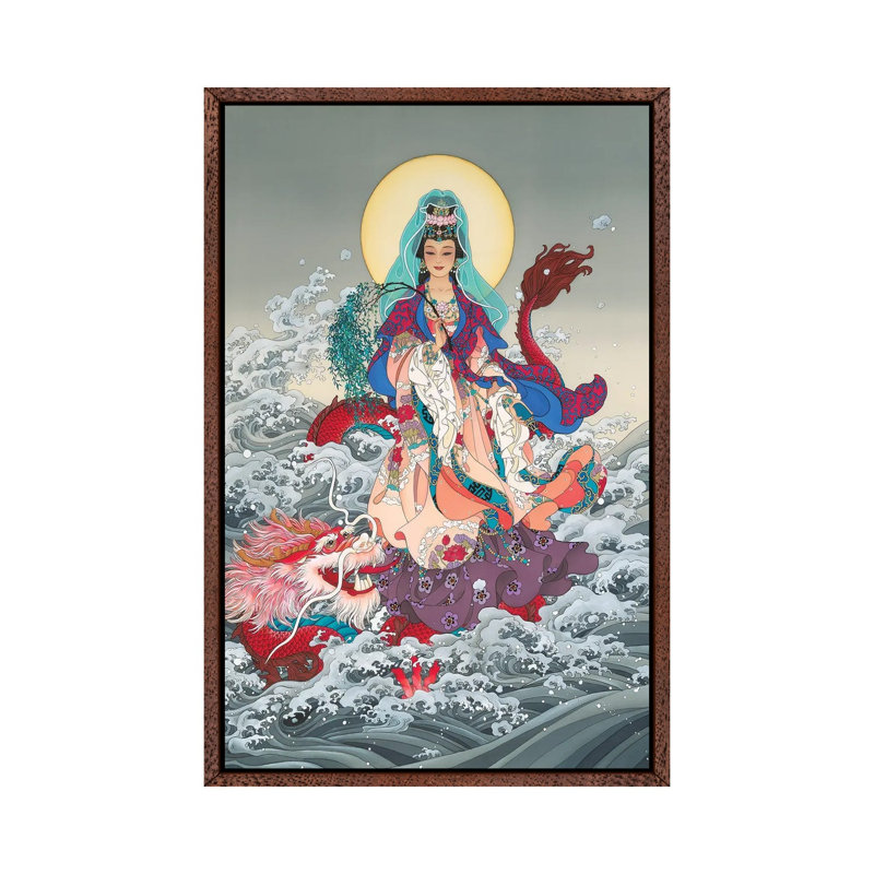 Kwan Yin - Painting on Canvas, Classic Brown Wood Framed, 101.6 cm H x 66.04 cm W
