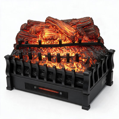 26 Inch Electric Fireplace Logs with Remote, 1500W Freestanding Electric Fireplace Heater with Realistic Pine Wood Logs, Glowing Embers, 3 Brightness Levels, Flame Without Heat, Black