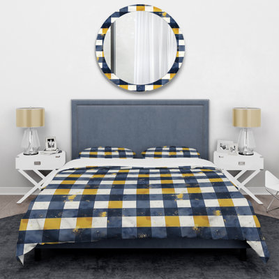 Blue Yellow Gingham Print I - Modern Duvet Cover Set