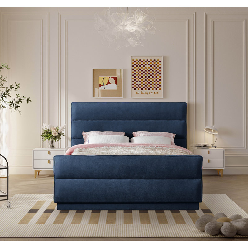 Lit tapissier standard capitonné Paxton, Très grand, Navy Chenille Fabric
