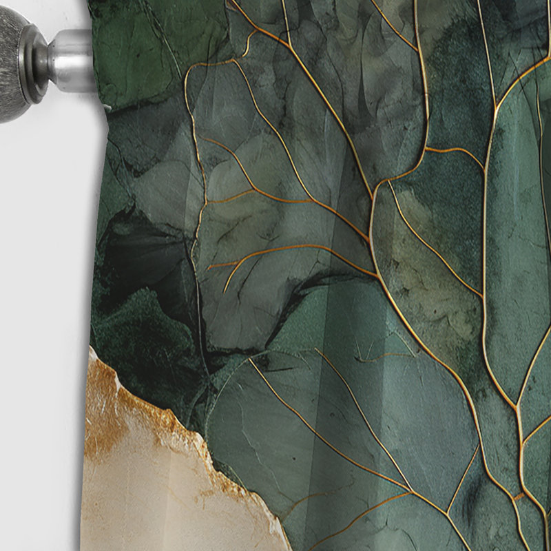 Green Gold Minimalism Potteries I - Spirals Curtain - Blackout Abstract Curtain - 1 Panels, 52" W x 120" L