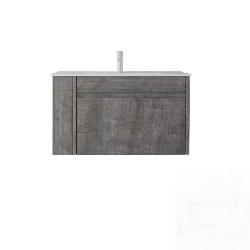Meuble-lavabo flottant avec lavabo, porte à fermeture en douceur, lavabo en céramique, contreplaqué, Gray, 35" W