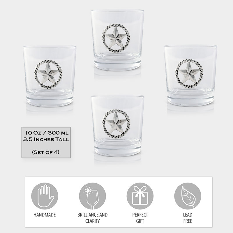 Western Star Pewter Accent Lead-Free Whiskey Tumblers Set of 4