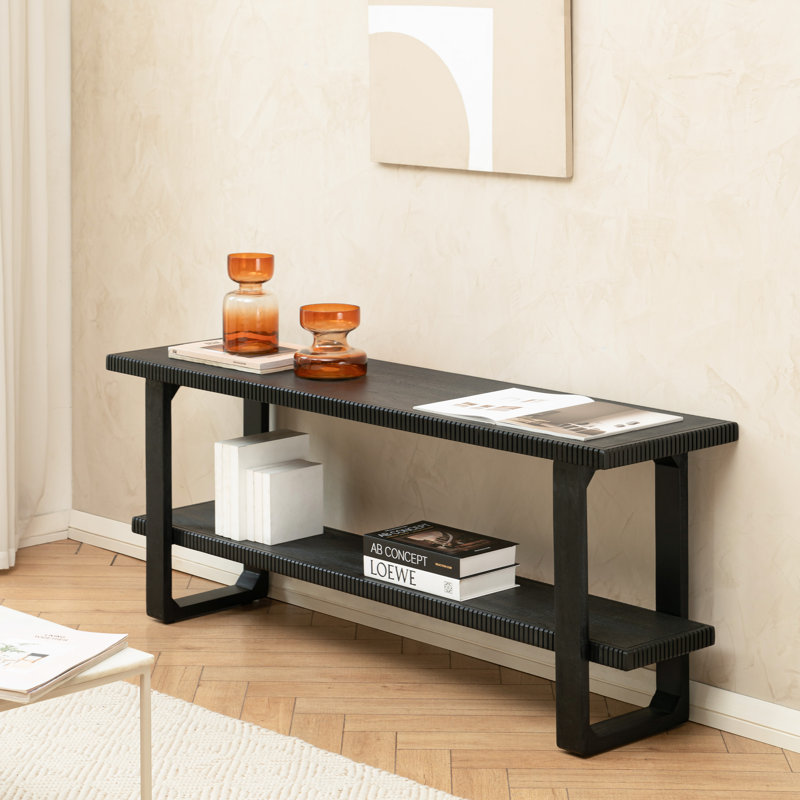 Urbana 56'' W Solid Wood TV Stand with Ribbed Edges , Black
