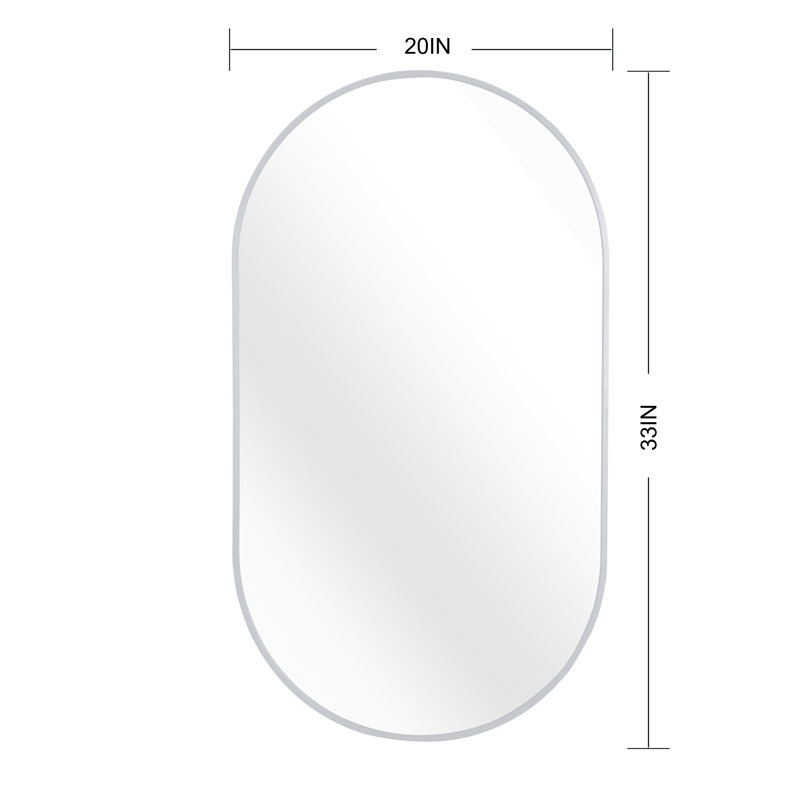 Miroir mural 20 x 33 pouces ovale en métal argenté - verre de 4 mm sans déformation, cadre en aluminium brossé, film incassable, guide d'installation pour tout le monde, panneau de densité en alliage 20 x 33 po, ensemble avec tournevis