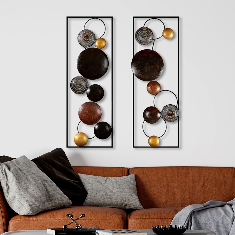 Decorative Metal Wall Accessory (2 Pieces), Hand-Painted Design, 12.6 x 36.2 x 1.6 inches | 100% Metal Construction, Lightweight at 7.5 lbs | Unique Home Decor, Adds Character to Any Room