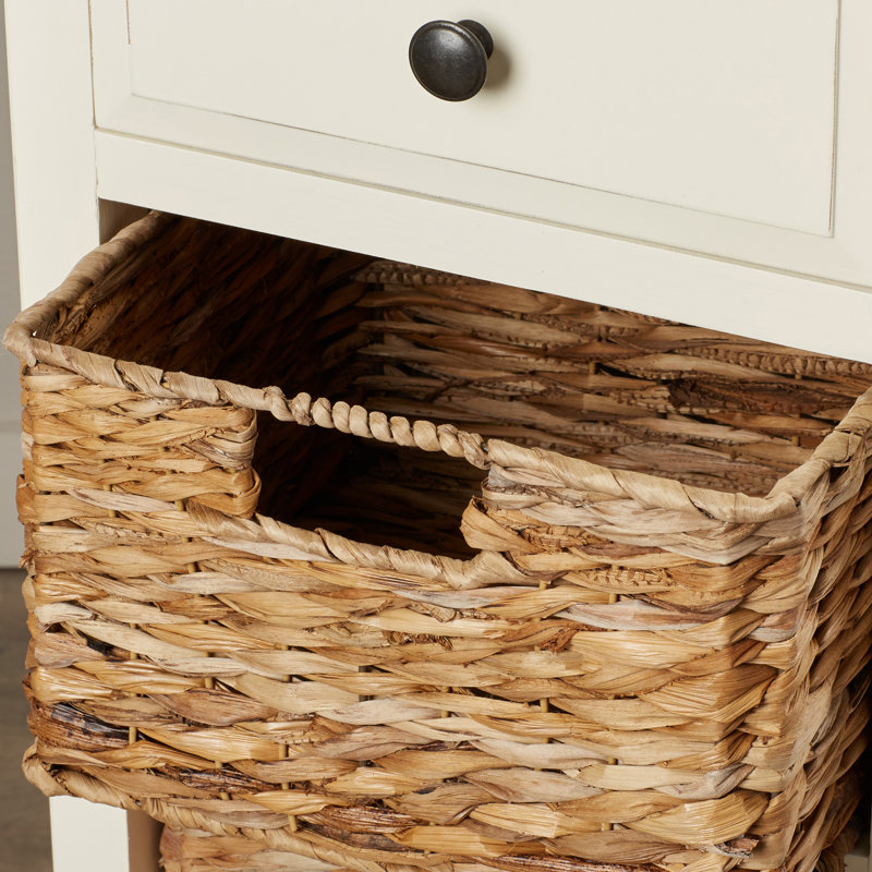 Table de bout en bois massif avec rangement Painswick, Blanc vieilli