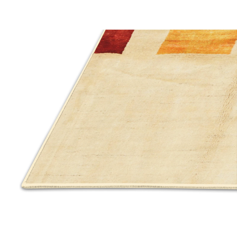Tapis contemporain beige / rouge / brun, Rectangle 5 pi x 7 pi