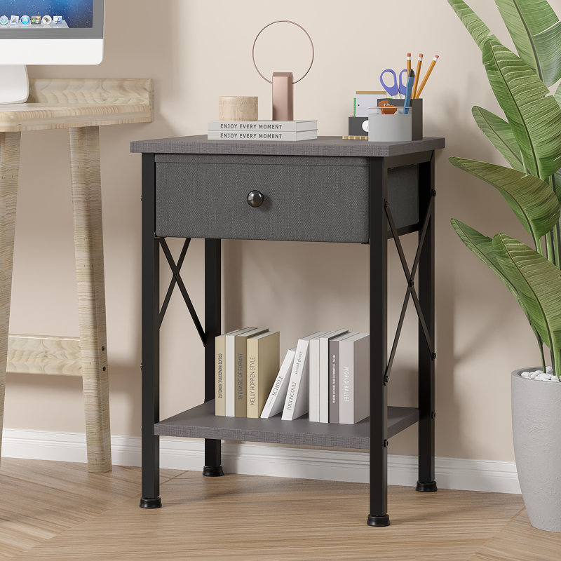 Fabric Drawer Nightstand With Open Shelf, Small Bedside Table For Bedroom, Living Room Or Dorm, Gray