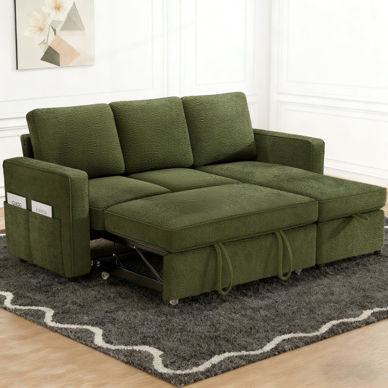 81" Sectional Sleeper Sofa, Pull Out Couch Bed With Storage, 2 In 1 L-Shaped Sofa Bed With Storage Chaise For Living Room, Apartment, Small Space