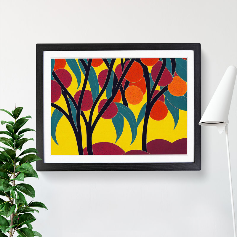 Abstract Fruit Tree - Single Picture Frame Print, Black, 46cm H x 64cm W x 2cm D