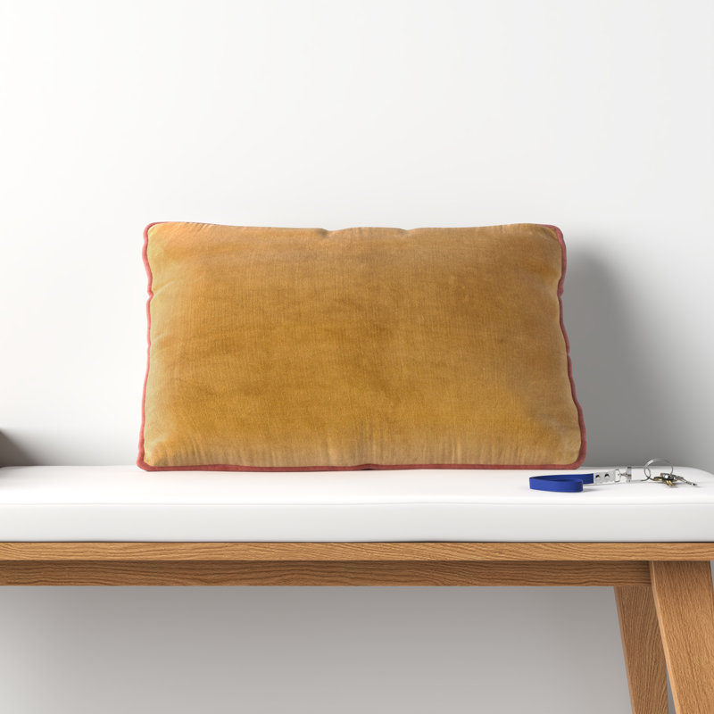 Yellow Cotton Lumbar Throw Pillow with Piped Edges