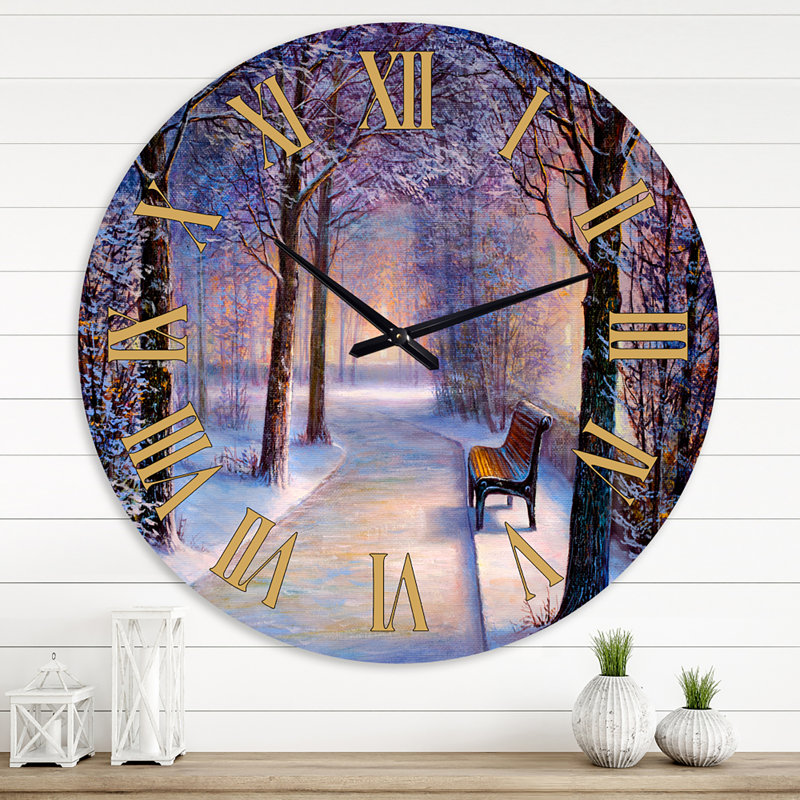 Banc dans le parc pendant l'hiver Afternon Glow - horloge murale de ferme, Grand