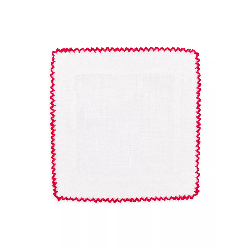 Picot Edge Cocktail Napkins, White/Pink