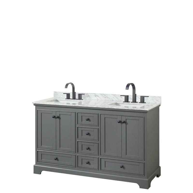 Ensemble de meuble-lavabo double 60 po Deborah, Chrome poli, Gris foncé