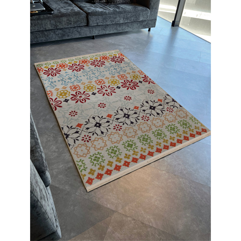 Tapis en polypropylène à imprimé numérique beige Vittorina, Rectangle 2 pi 8 po x 5 pi
