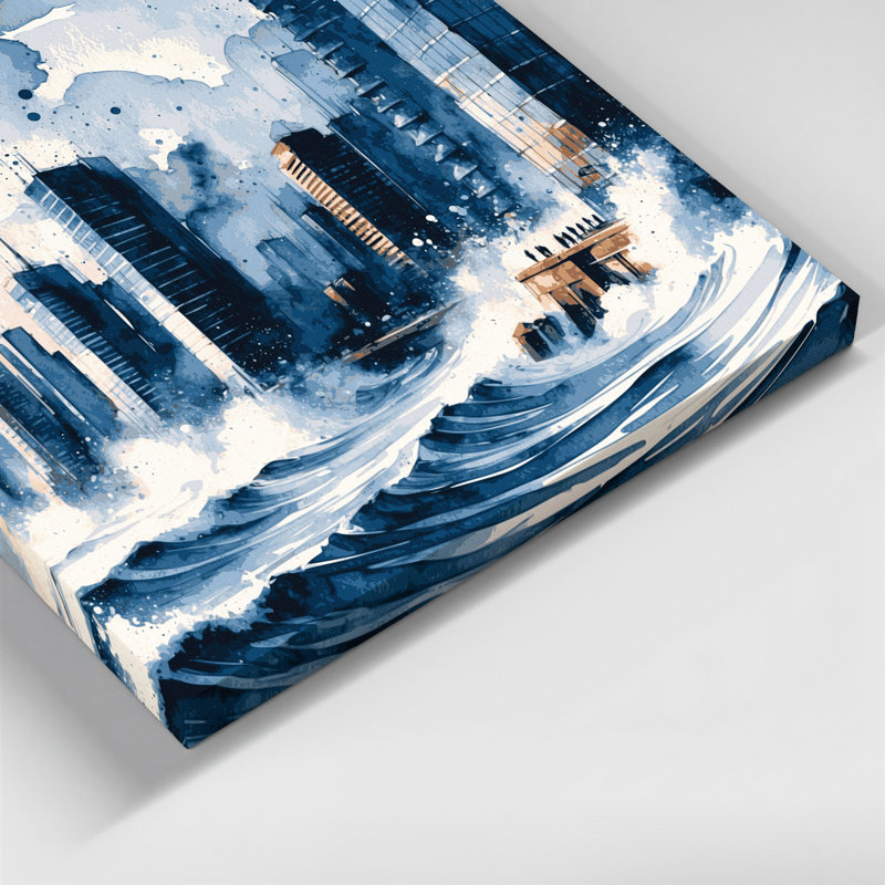 Coastal Urban Seaside Grey Canvas Wall Art, 8" H x 8" W