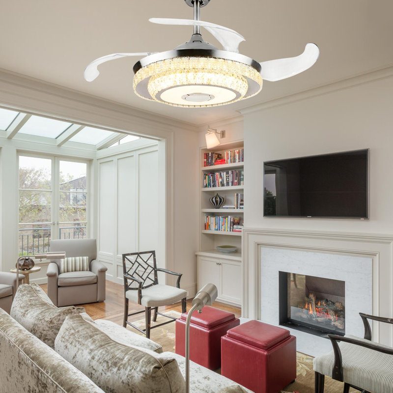 Ventilateur de plafond à DEL 4 pales 42 pouces avec télécommande, Bluetooth et haut-parleur Tarquinia