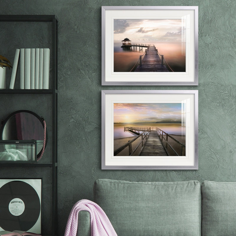 Reproduction de photo sur toile, Papier avec cadre argenté, Blanc mat