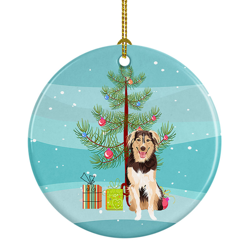 Ornement de Noël en céramique en forme de tricolore n ° 3 avec berger australien, Berger australien rouge tricolore # 3