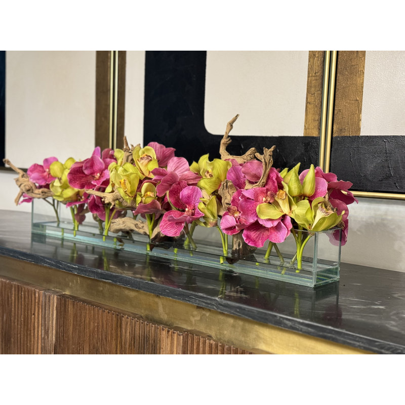 Casa Polyether Polyurethane (PU) Orchid Arrangement in Planter, 8" H x 48" W x 8" D