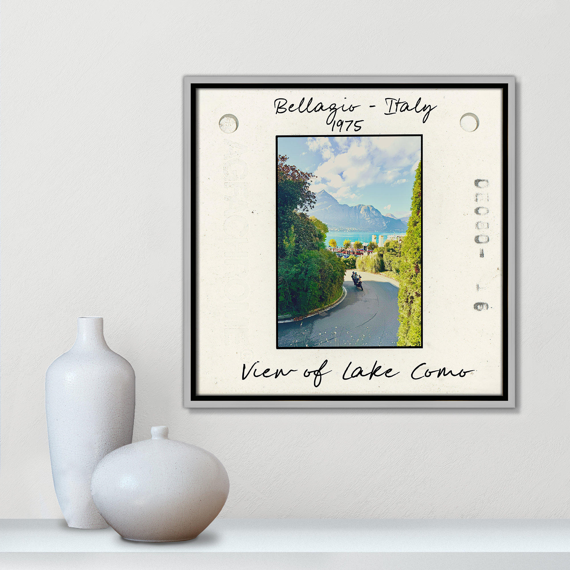 Belaggio, Italy - View of Lake Como Print by Susan Jill, 17.5" H x 17.5" W x 2" D, Silver Floater Framed Canvas