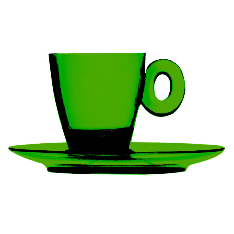 Polycarbonate Espresso Cup with Saucer - 6 Pieces - Clear, Emerald