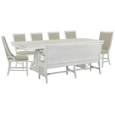 Extendable Trestle Dining Table With 4 Upholstered Side Chairs 2 Host Chairs And Bench