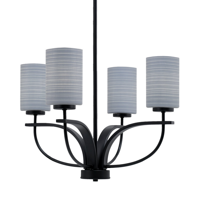 Lustre suspendu 4 lumières Cavella, fini noir mat avec verre matriciel de 4 po, Gris