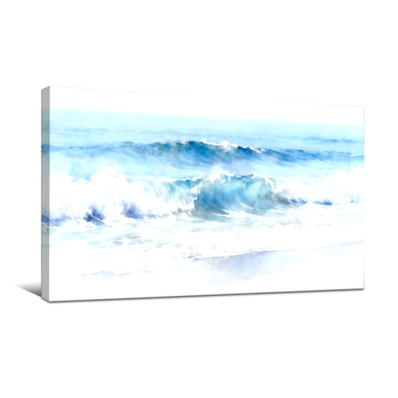 Plantes et fleurs, vagues de l'océan qui se brisent sur le rivage, H 28 po x l 58 po