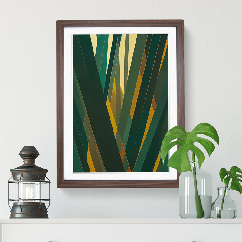 Block Print Forest Abstract No.4 - Wall Art, 36cm H x 27cm W x 2cm D, Walnut Framed, White
