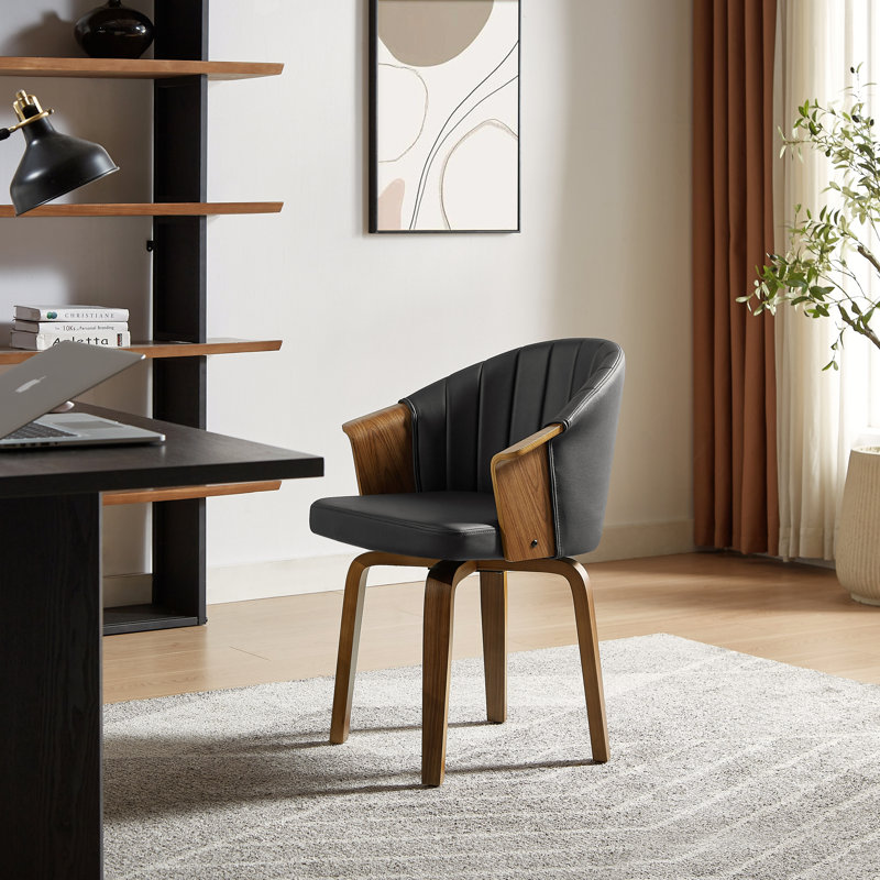 Arvion Faux Leather Swivel Barrel Chair, Matte Black