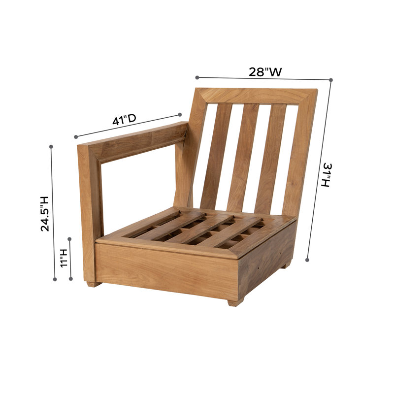 Chatsworth Outdoor Teak One Arm Lounge Chair, Granite