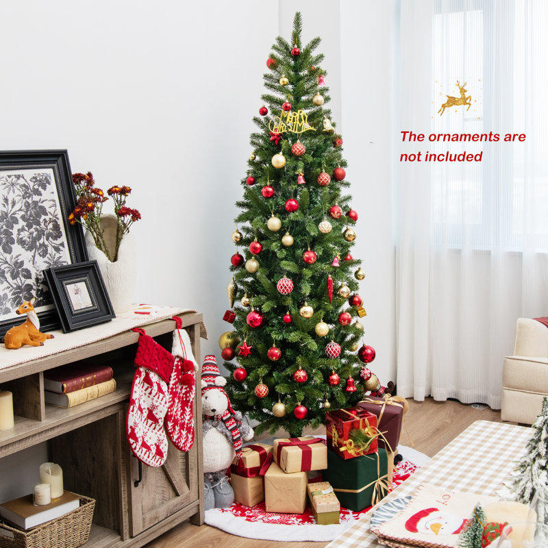 6'/7.5' H Slender Green Realistic Artificial Spruce Christmas Tree w/ LED Lights, 6' H