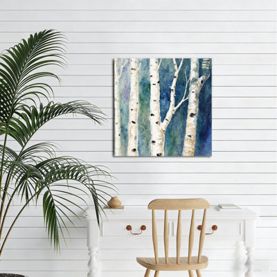 Aquarelle de forêt de bouleaux, art mural encastré en bois, 16 L x 16 l