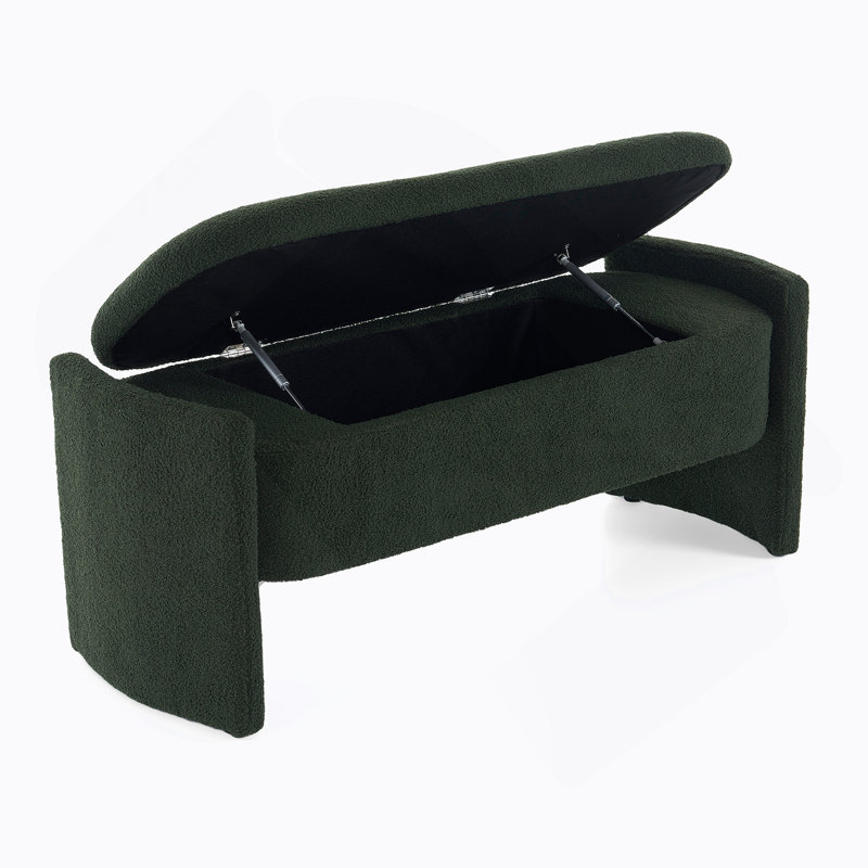 Élégant banc de rangement avec repose-pieds en forme de boucle avec un design simple et grand, vert foncé