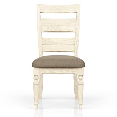 Back Side Chair In Whitewash Finish, Great For Traditional Interiors, Ergonomic Slat - Design, Turned Front Legs With Elegance, Padded Neutral Taupe Seat, Solid Wood Build, 21.5 Lb Weight, 19.5 Depth