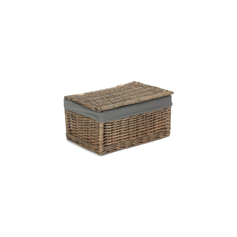 Wicker Storage Basket Hamper with Lining, Double Steamed/Grey Lining , 23cm H x 30cm W x 42cm D