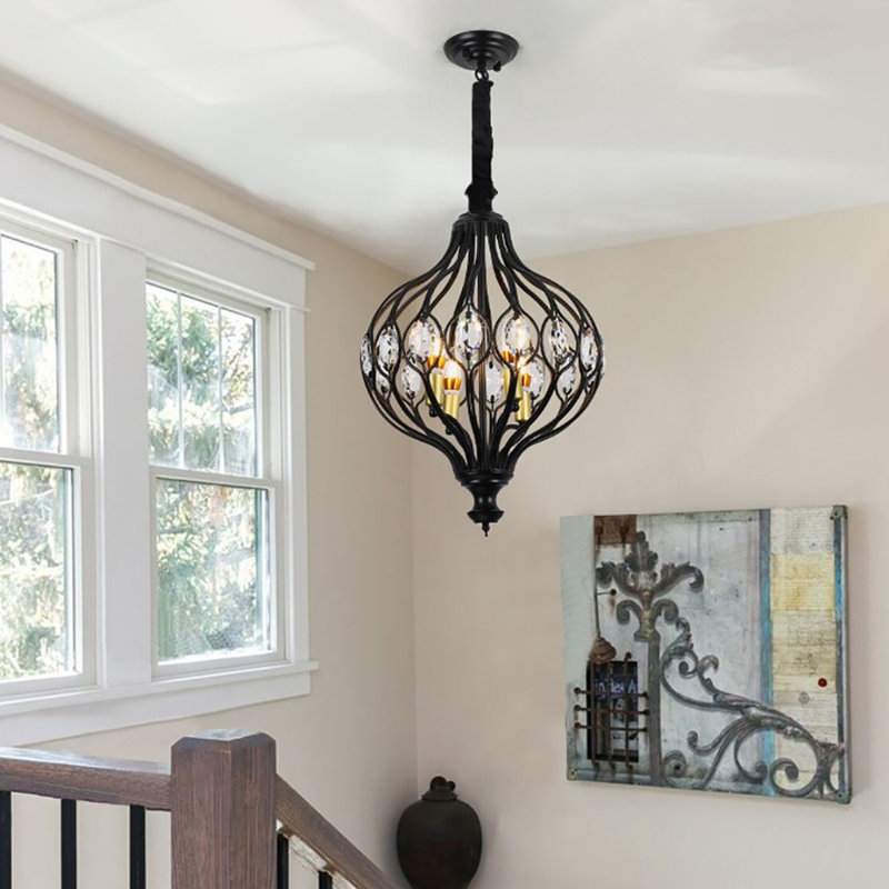 Lustre en forme de globe à 4 lumières avec accents de cristal Eudean