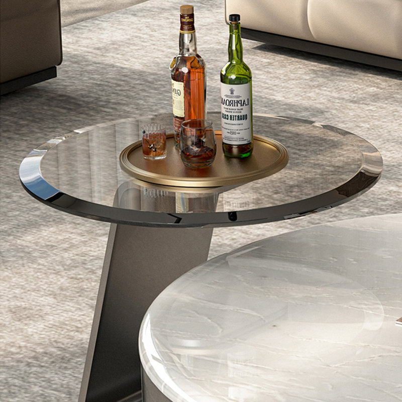 Table basse italienne ronde en marbre, Noir / blanc / transparent