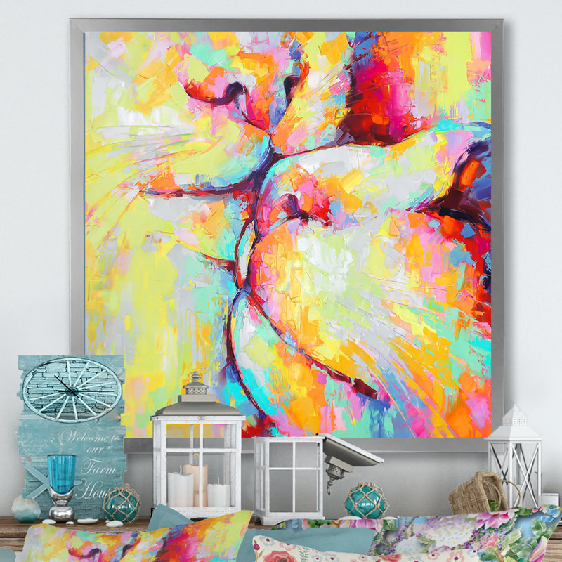 «Cats Kisses Brushstroke Pop Art», reproduction d'art sur toile traditionnelle, H 16 po x l 16 po x P 1 po