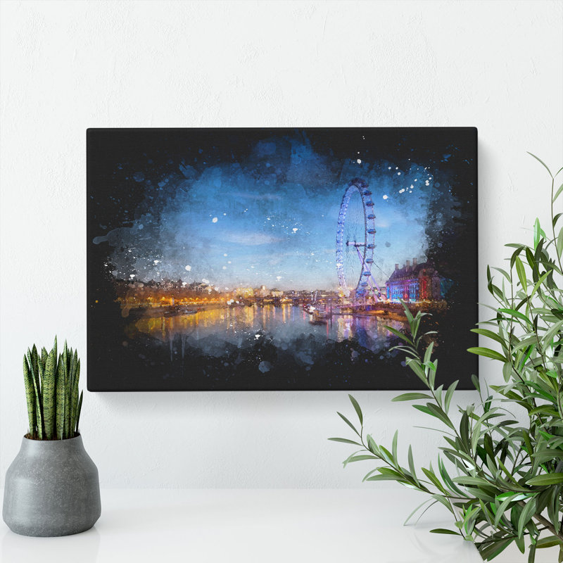 The London Eye & Thames River - Wrapped Canvas Print, 60cm H x 91cm W x 3cm D