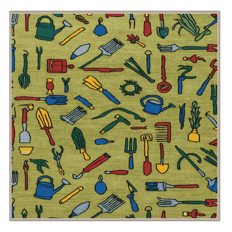 Washable Garden Tools Farm Area Rug, Square 8'