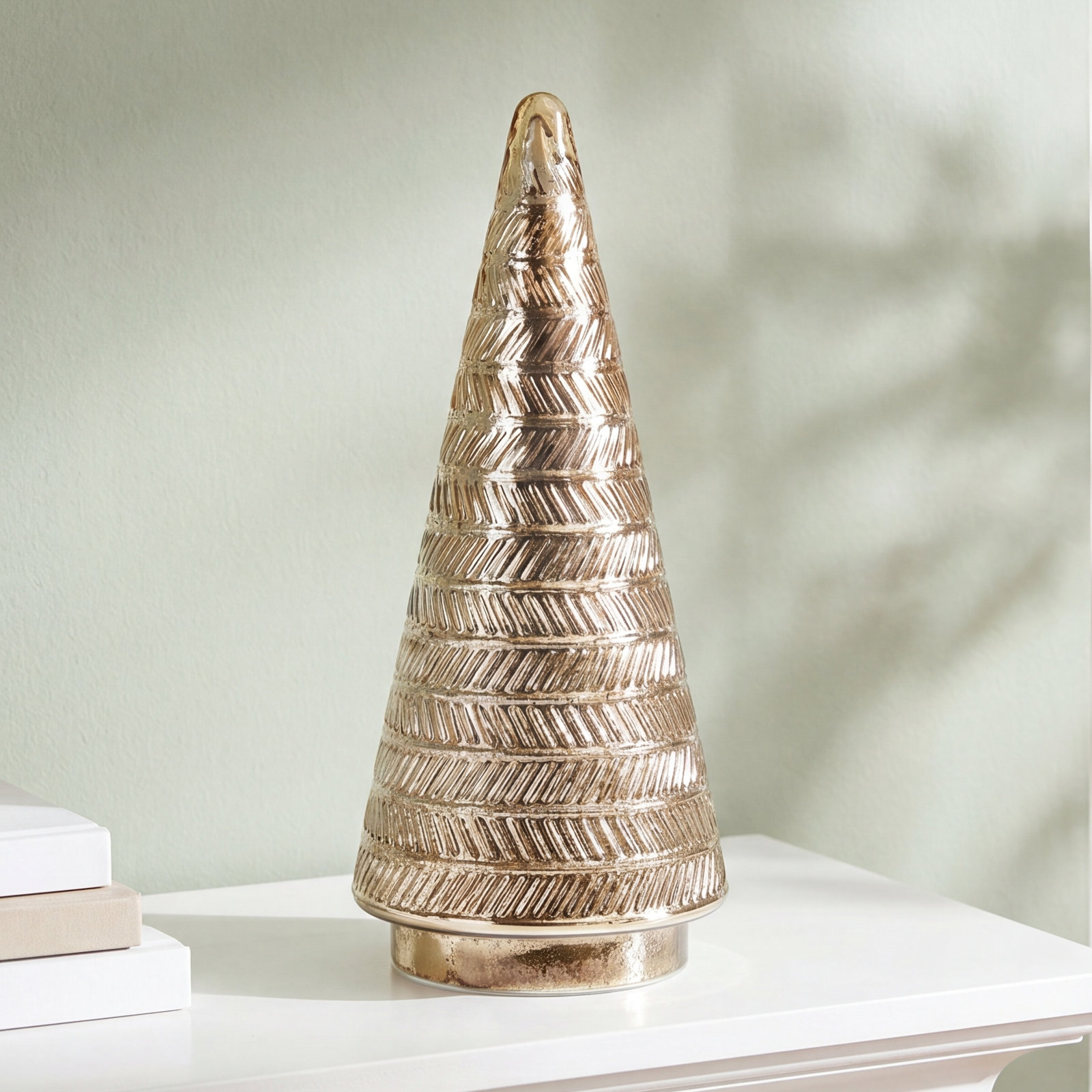 Tabletop Christmas Tree Decor, Gold, 17.25" H x 7.5" W x 7.5" D
