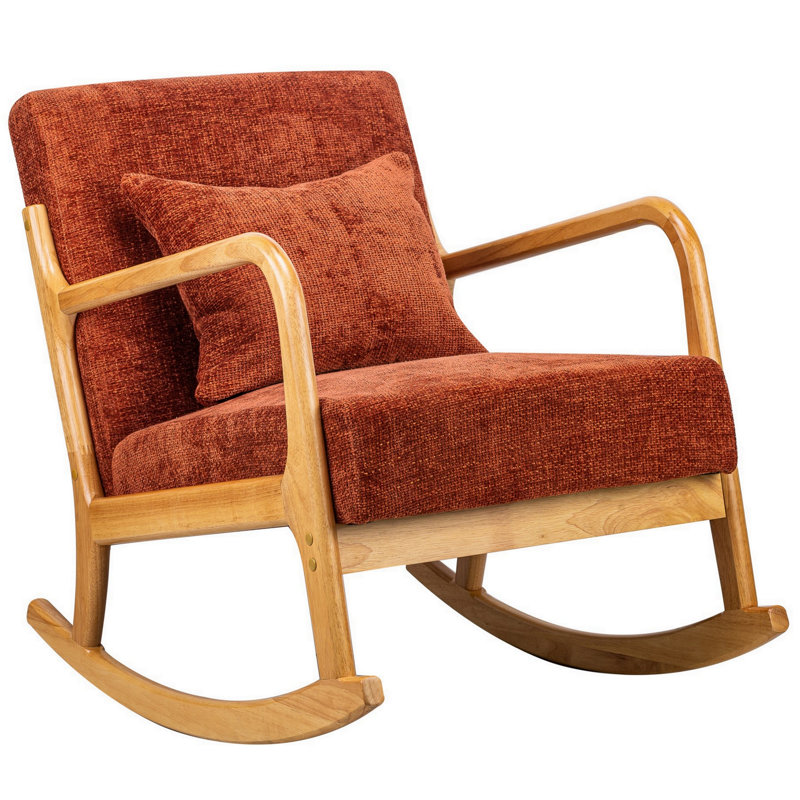 Chaise berçante en bois massif et tissu Pineville, Rouge