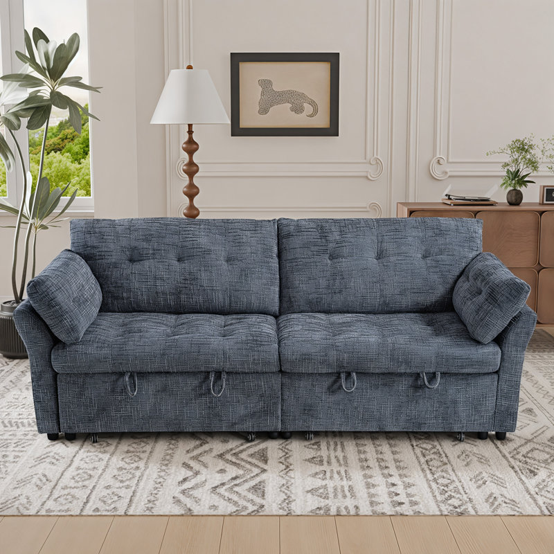 90"Wide 3 in 1 Sofa Bed with Adjustable Backrest, 3 Seater Recliner and USB Charging for Living Room,Blue, Blue