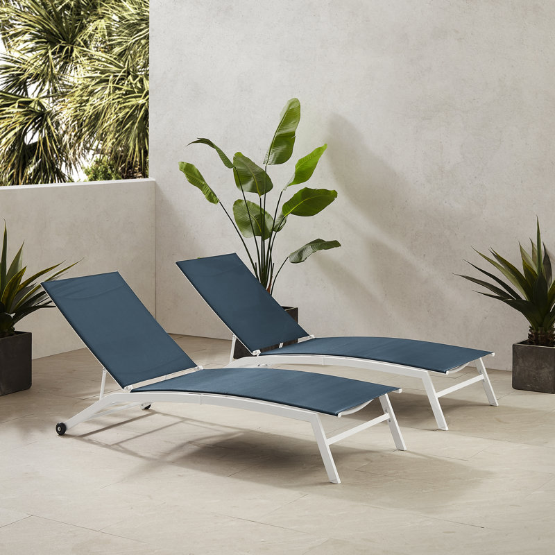 Maryport 2-piece Outdoor Chaise Lounge Set, Navy Seat/White Frame